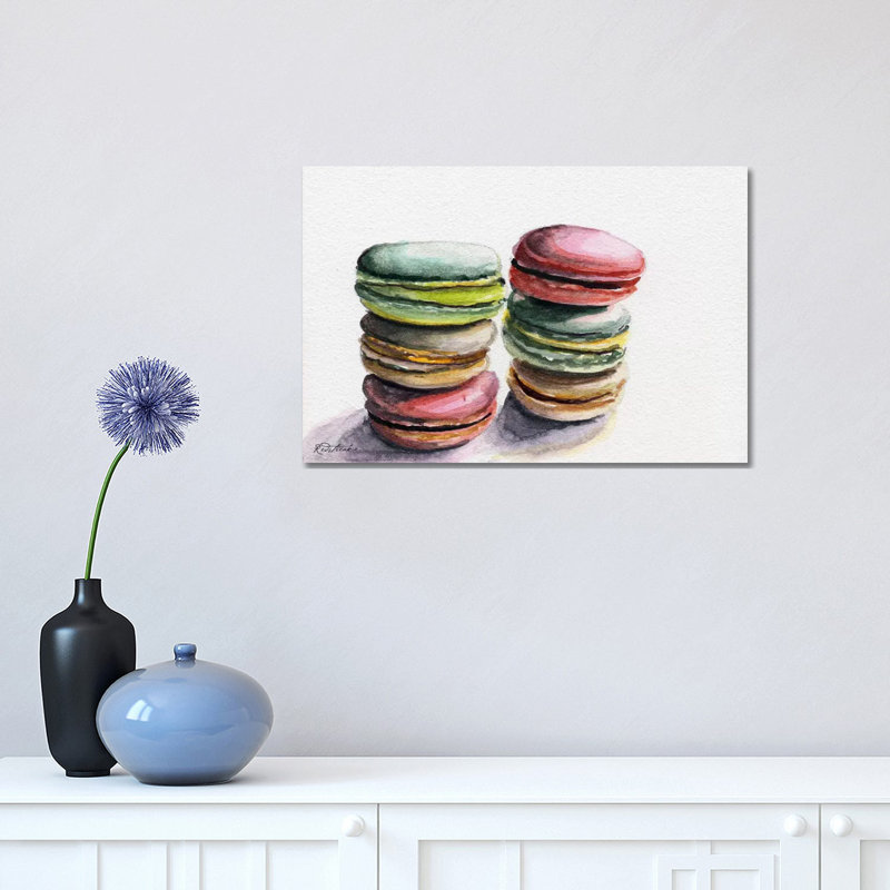 Six Macarons Stacked by Jennifer Redstreake - 1 Piece Wrapped Canvas Painting, 30.48 cm H x 45.72 cm W
