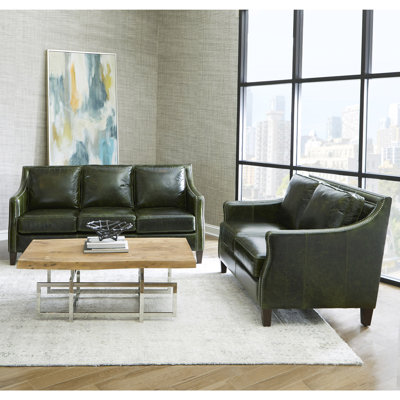 Asna Distressed Green Top Grain Leather 2 - Piece Living Room Set by Wildon Home