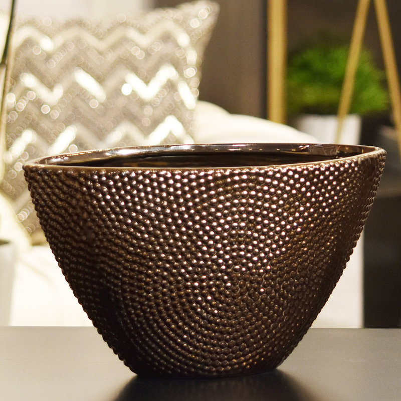 Bronze Beaded Chrome Finish Decorative Ceramic Table Vase