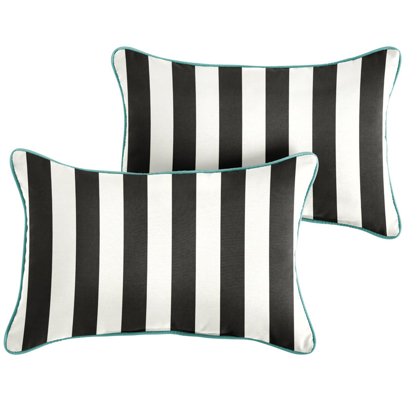 Striped Outdoor Reversible Throw Pillow, 12" x 24", Cabana Classic Black Stripe Sunbrella®