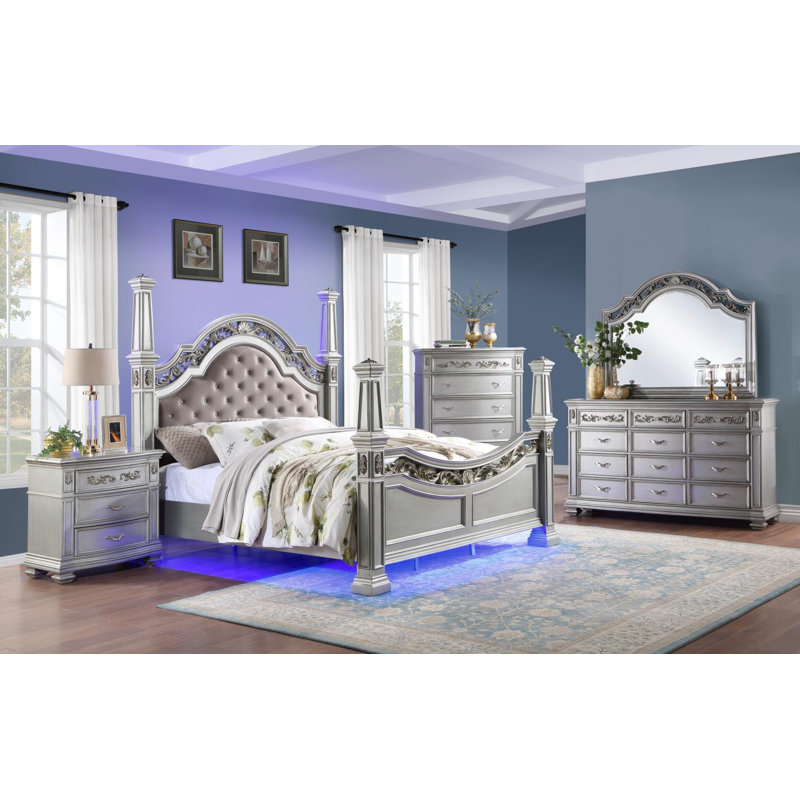 Silver Metallic King Bed, King
