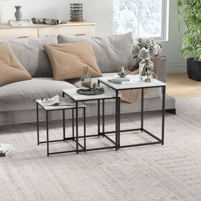 HOMCOM Nesting Tables Set of 3 Faux Marble Effect Side End Table White