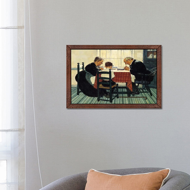 Family Grace (Pray) by Norman Rockwell - Painting on Canvas, Brown Framed, 66.04 cm H x 45.72 cm W