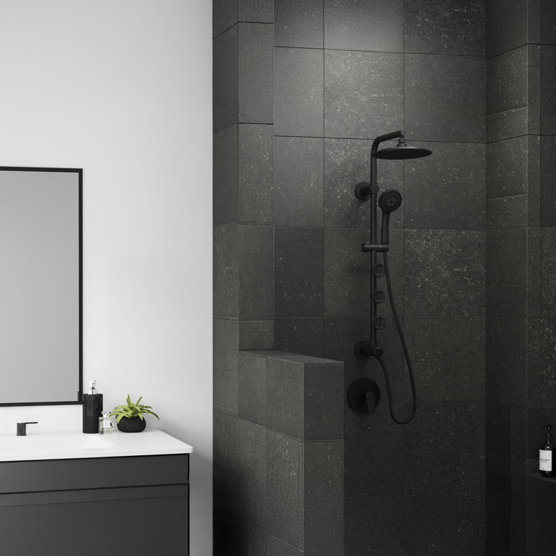Système de douche à jet de pluie 8 po avec bras pivotant à 3 jets et douche à main multifonction Lanai, Noir mat