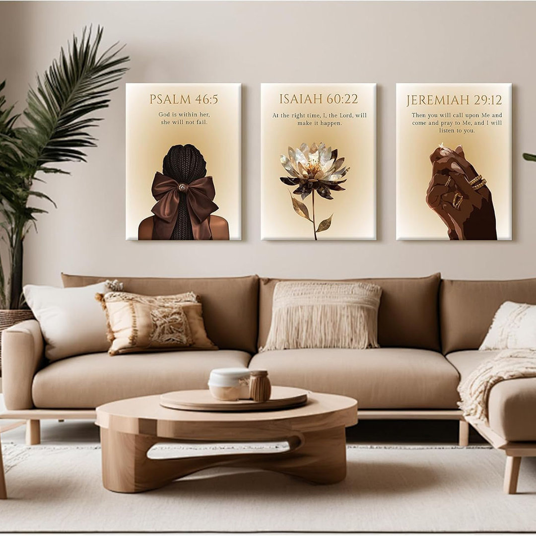 Black Girl Christian Wall Art African American Woman Canvas Wall Decor Bible Verse Poster Black Women Flower Prints Picture Religious Scripture Painti