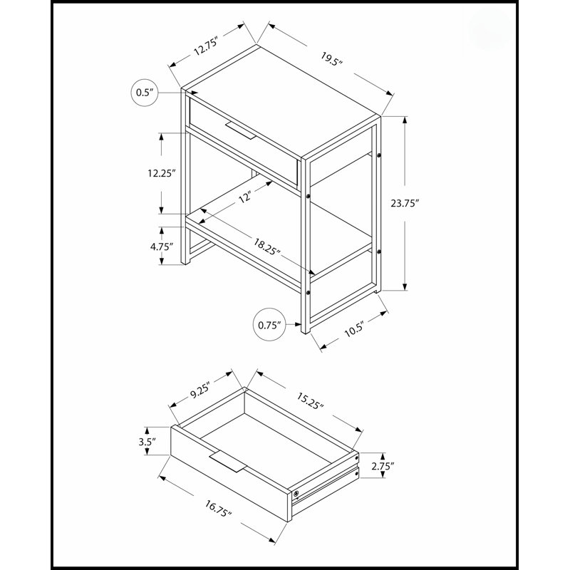 Table d'appoint moderne avec tiroir de rangement et tablette ouverte, parfaite pour le salon ou la chambre à coucher, Brun