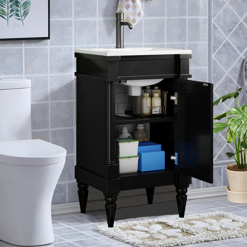 Meuble-lavabo simple 18 po avec lavabo moderne pour petit espace, Noir