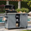 Îlot de cuisine extérieur avec table de barbecue pliable, rangement pour poubelle, plateau en acier inoxydable, grande armoire de rangement et tablettes ouvertes-121836698