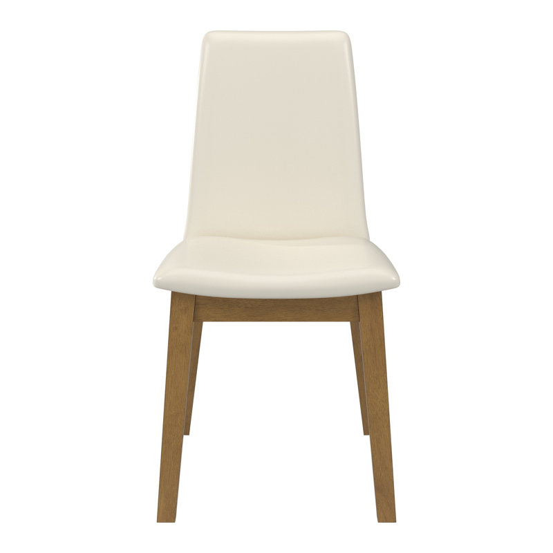Cipolla Wood Finish White Vegan Leather Dining Chair, Oak Wood