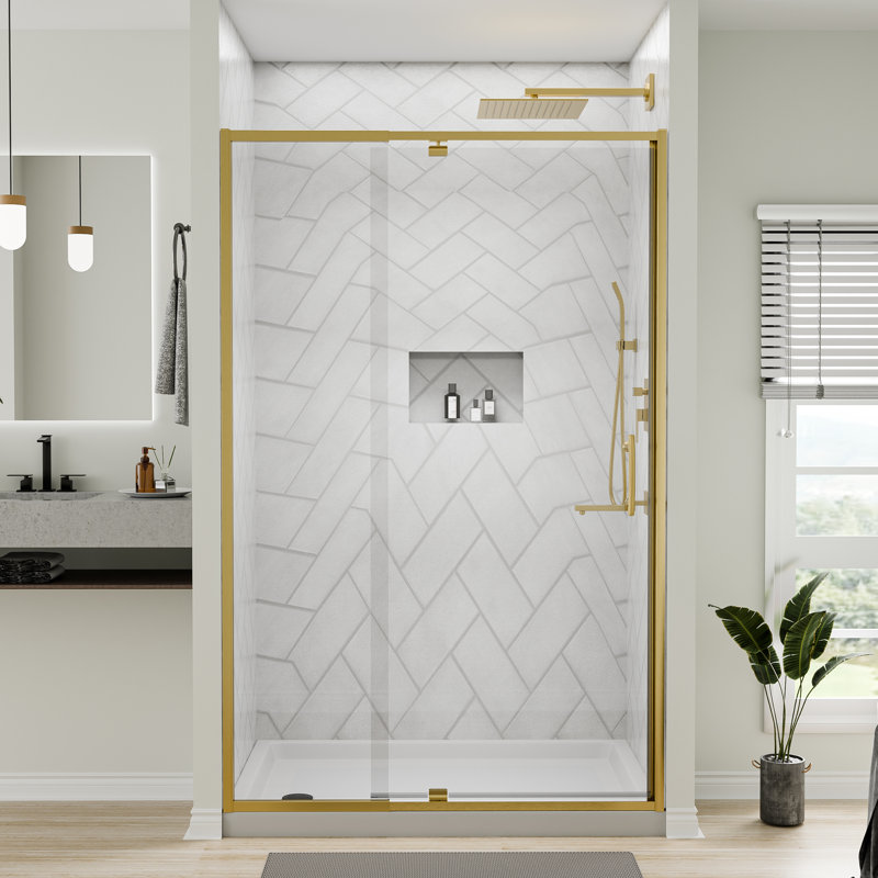 Porte de douche à pivot 38-42 "de large X 71" de haut avec verre transparent, Doré