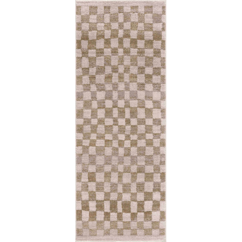 Jasha Checkered Area Rug, Runner 2'7" x 10', Brown