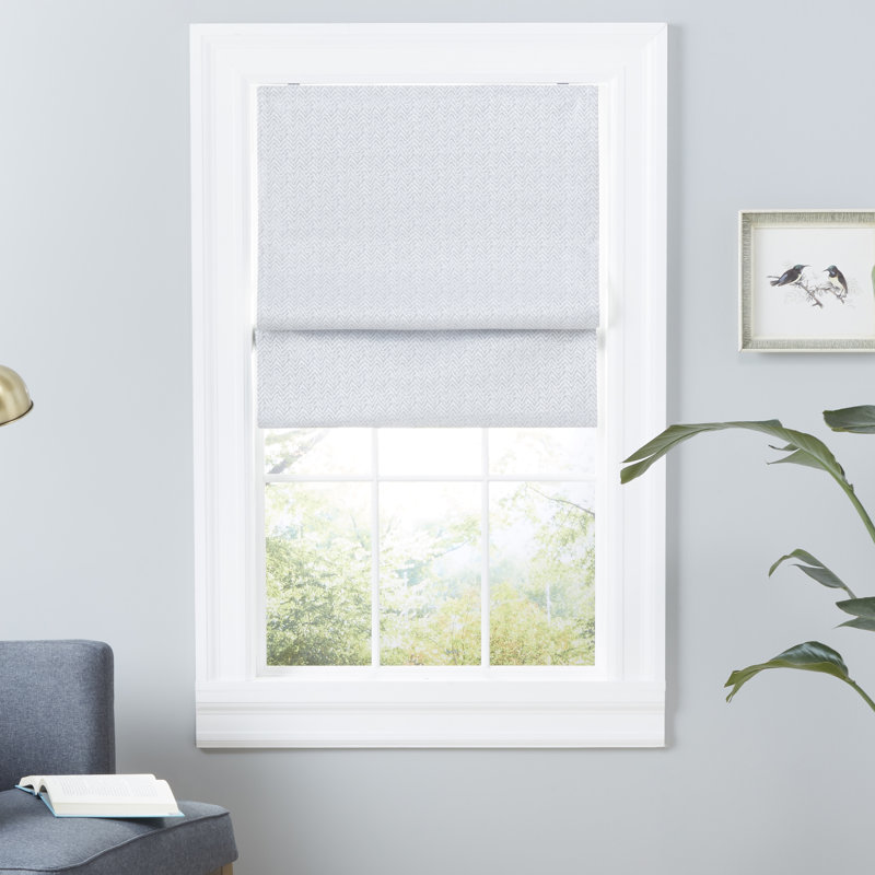 Silver Chevron Fabric Cordless Blackout Roman Shade