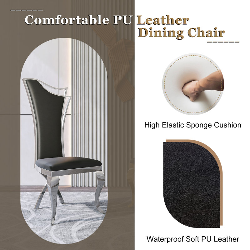 Chaise d'appoint à dossier solide, 6, Noir, Argent