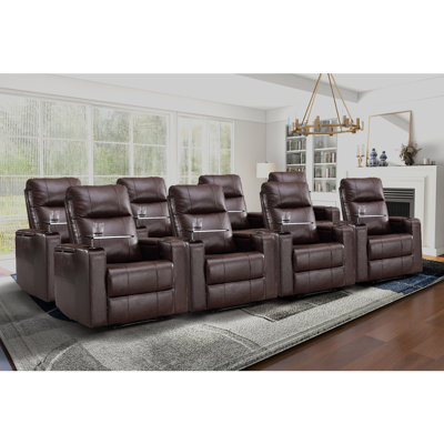 33.1" Wide Modern Electric Power Breathable Vegan Leather Reclining Home Theater Seat with Arm Table (Set of 8)