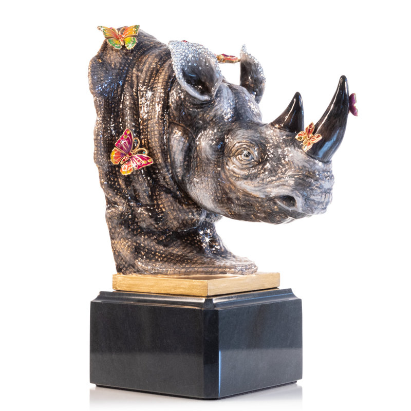 Rhino Bust With Butterflies Objet