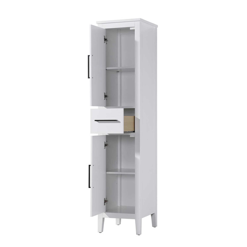 16 Inch Bath Storage Cabinet in White, White, 72" H x 16" W x 72" D
