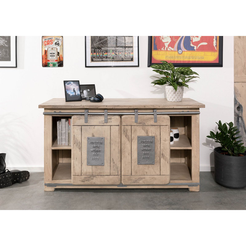 Railway 128cm Solid Wood Sideboard, Whitewash Lacquered