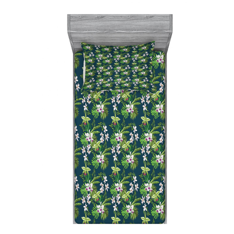 Microfiber Floral Fitted Sheet, Twin XL Fitted Sheet with 1 Pillowcase