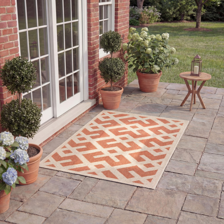 Arneshia Geometric Terracotta/Bone Indoor/Outdoor Area Rug