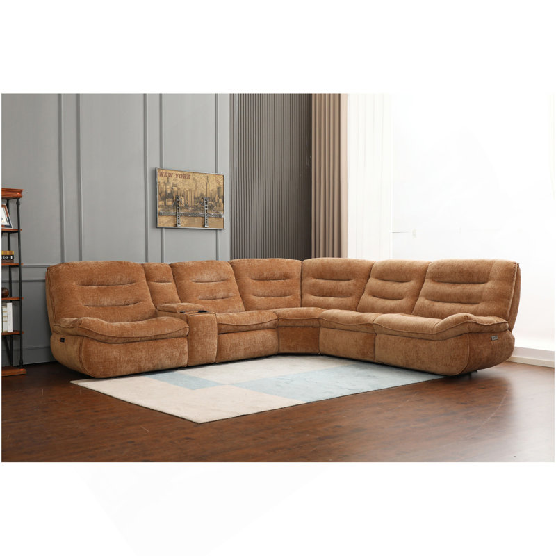 Emmy Orange Chenille Power Motion Sectional Sofa