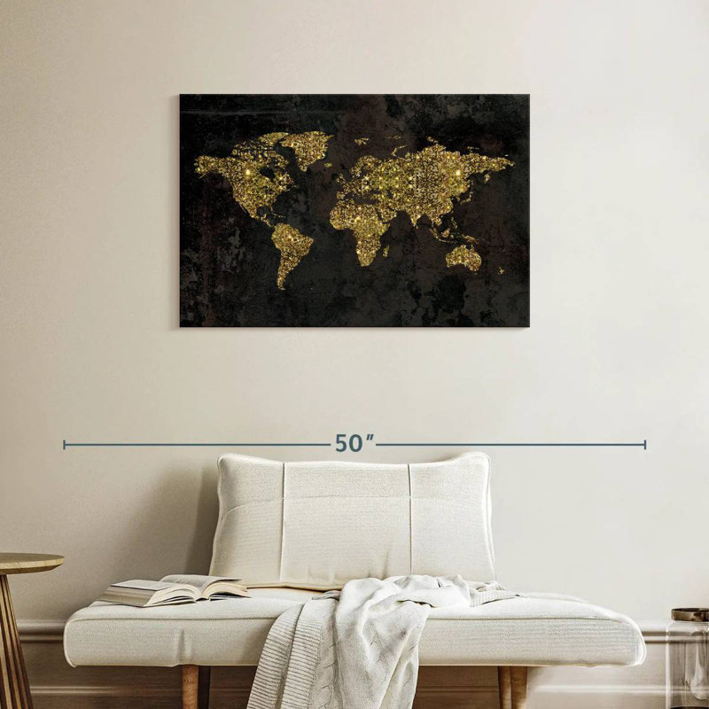 Carte du monde Aliaz Glitzy Gold, H 24 po x l 36 po