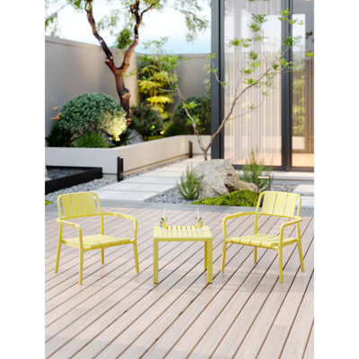 Intérieur / extérieur 2 chaises simples + table basse, cadre jaune, antidérapant, confort ergonomique, design minimaliste, jaune à 5 réglages et pour une utilisation intérieure extérieure, résistance de qualité commerciale, / -,