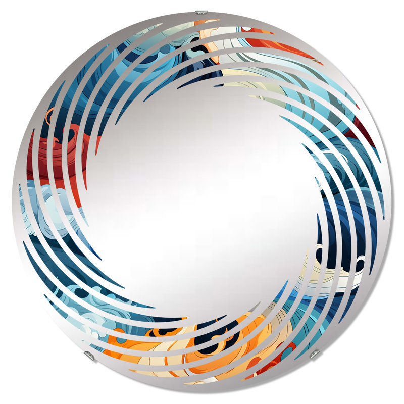 Miroir mural spiralé bleu et orange, 23,6 po x 23,6 po