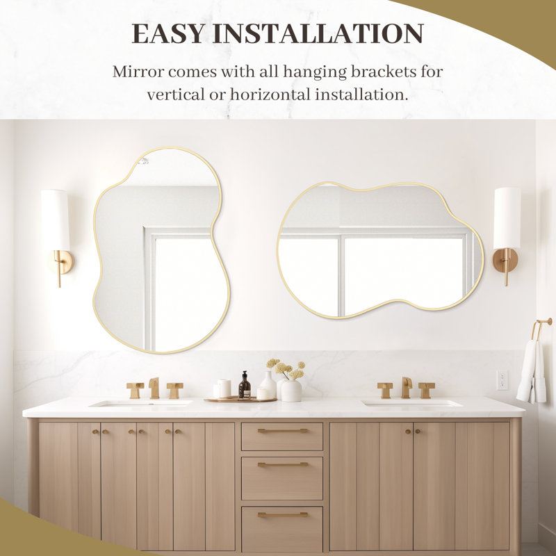 Miroir mural Irrégulier, Doré, 36 po x 24 po