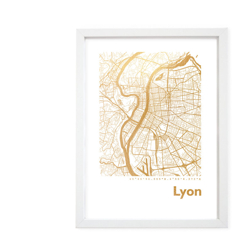 Lyon Map - Single Picture Frame Print, 42.5cm H x 32.5cm W x 3.5cm D