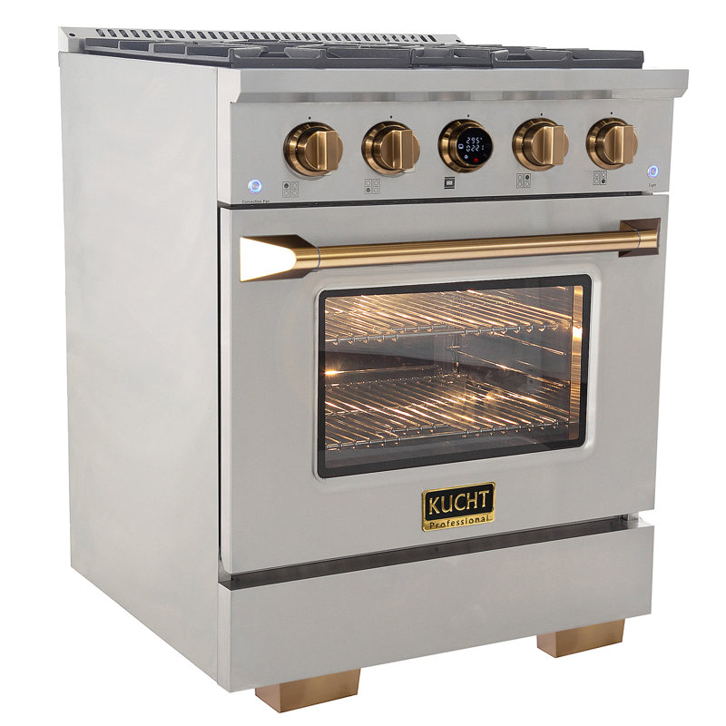 KUCHT 30 in. 4.2 cu. ft. 4 Burners Dual Fuel Range for Natural Gas in Stainless Steel with Gold Accents and Kucht Horus Thermostat