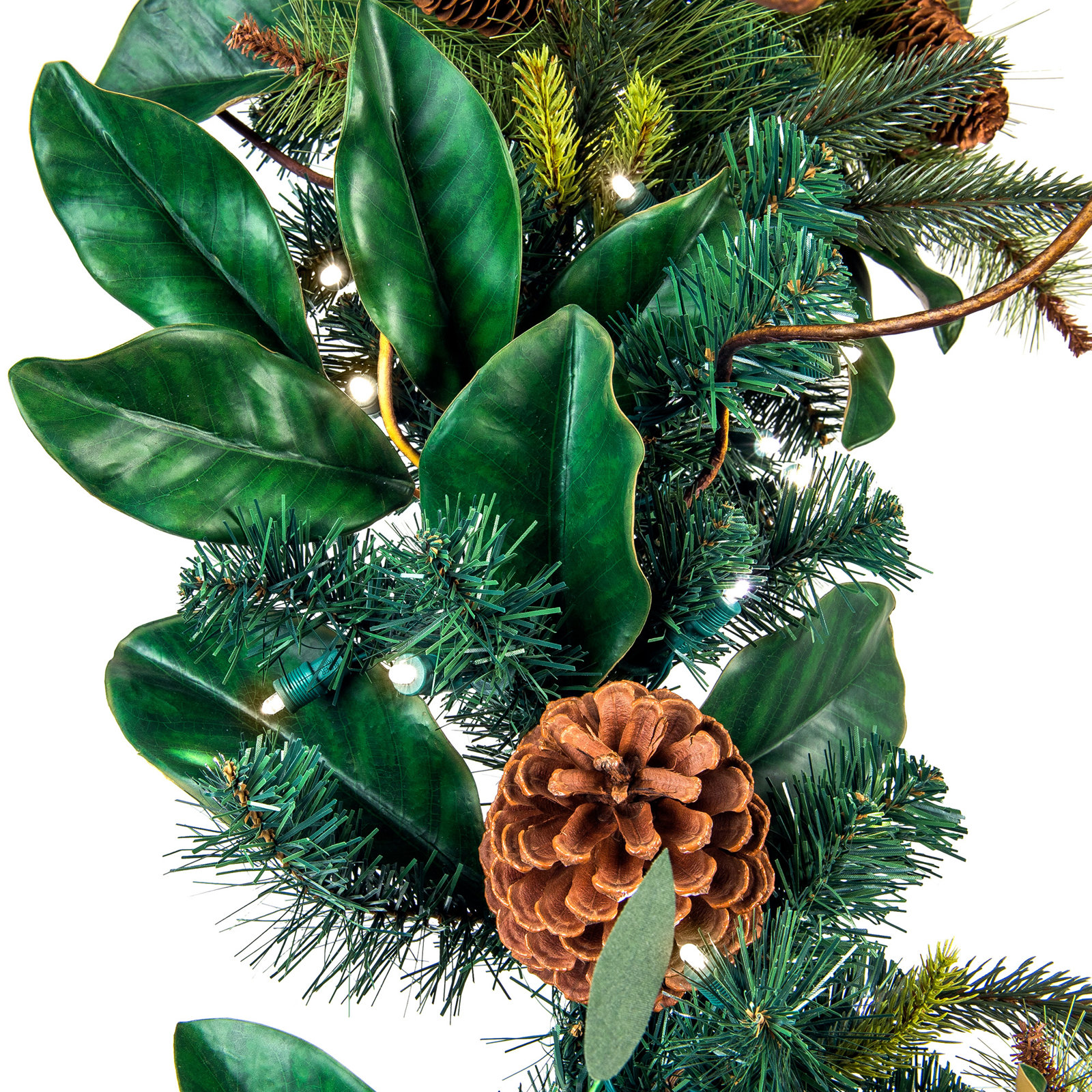 108" L Pre-Lit Artificial Magnolia Leaf Garland