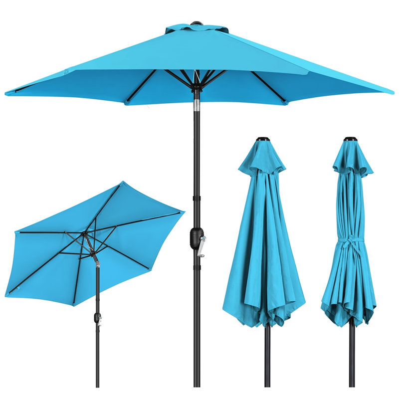 Parasol de marché 9pi avec bouton poussoir, Bleu ciel