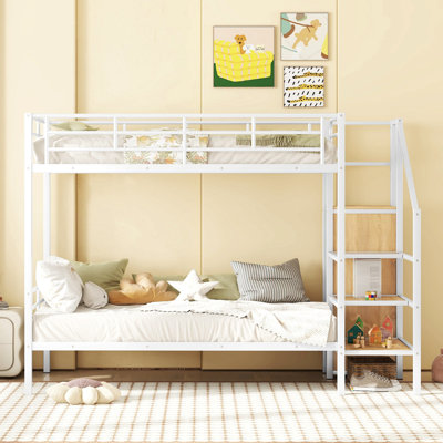 Lit superposé en métal avec échelle de rangement latérale et garde-robe