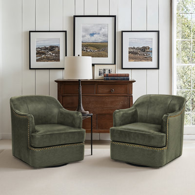 Genuine Leather Swivel Barrel Chairs