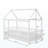 Twin Size Floor Wooden Bed With House Roof Frame, Fence Guardrails,White-1493820009-1493819990