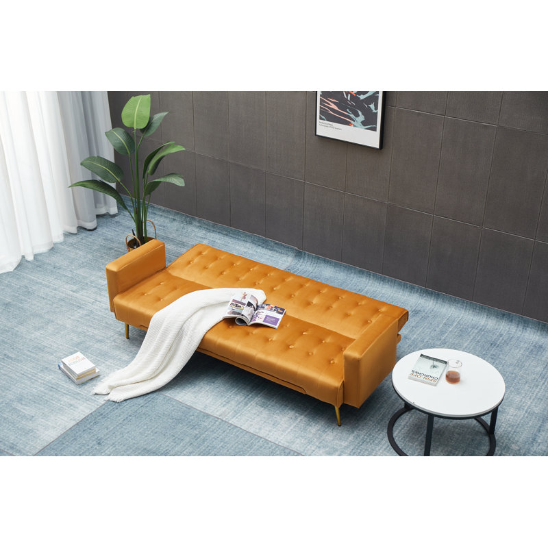 Amalyn 75'' Velvet Reclining Sleeper Sofa, Orange Velvet