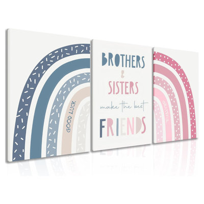 3Pcs Rainbow Wall Art Poster Prints Personalized Rainbow Theme Room Decor Pictures Boys Girls Bedroom Kids Room Wall Decor Pink And Blue Canvas 12X16 Inch Unframed