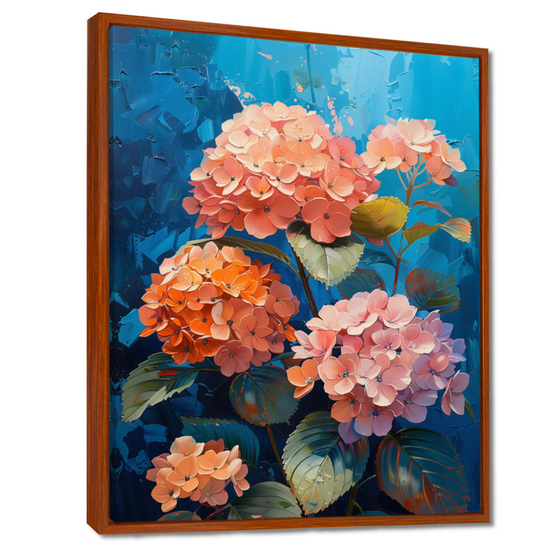 Rose et bleu hortensia qui fleurit en été I - impression d'art mural hortensia, Sans cadre, métal, H 16 po x l 32 po