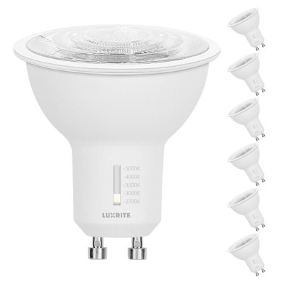 Luxrite GU10 LED Bulbs Dimmable 50W Halogen Equivalent 5CCT 6.5W 500LM 6 Pack