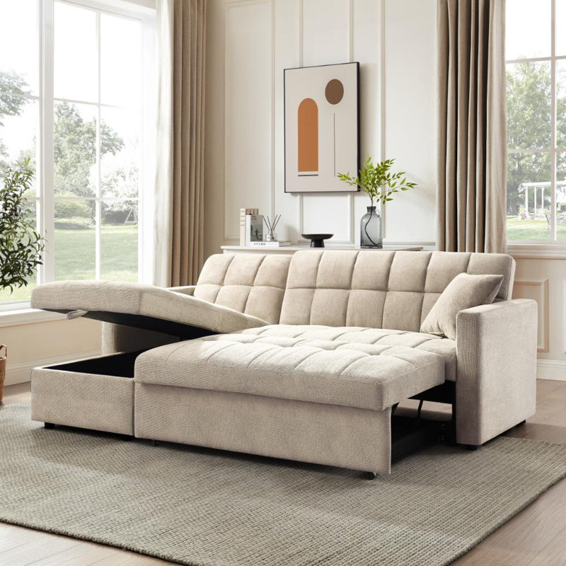 Harriet 3 Seater Sofa Bed, Beige Linen