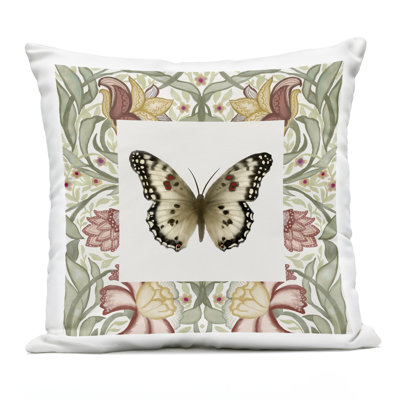 Coussin extérieur Earthy Vintage Butterfly Florals, imprimé par Elizabeth Medley, 18 x 7 x 18