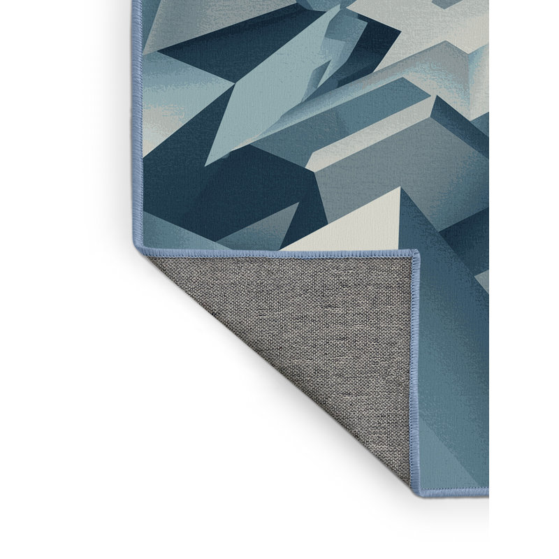 Tapis bleu à motifs géométriques lavables à la machine Peoro, 7x9