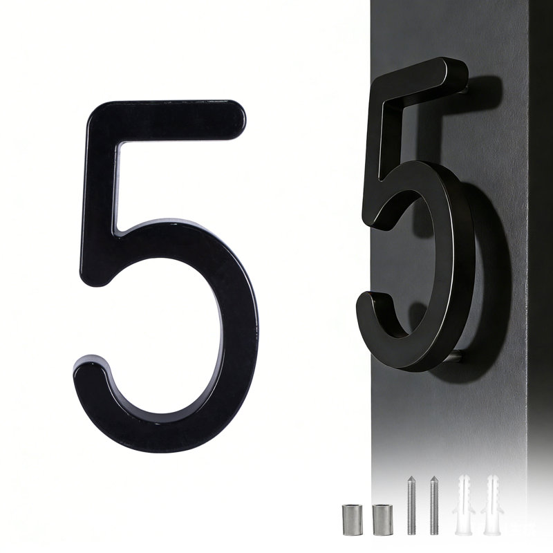 Plaque d'adresse en aluminium Royal Shade - numéros de maison à 1 à 6 chiffres personnalisés, Noir, Oui