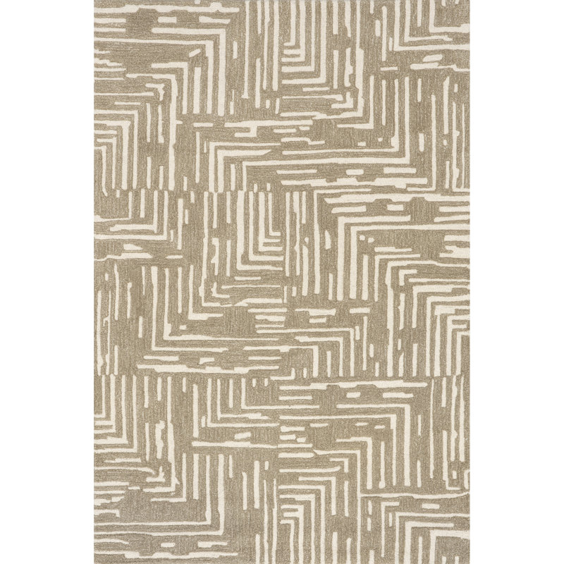 Kamala Geometric High-Low Wool Area Rug, Rectangle 4' x 6'