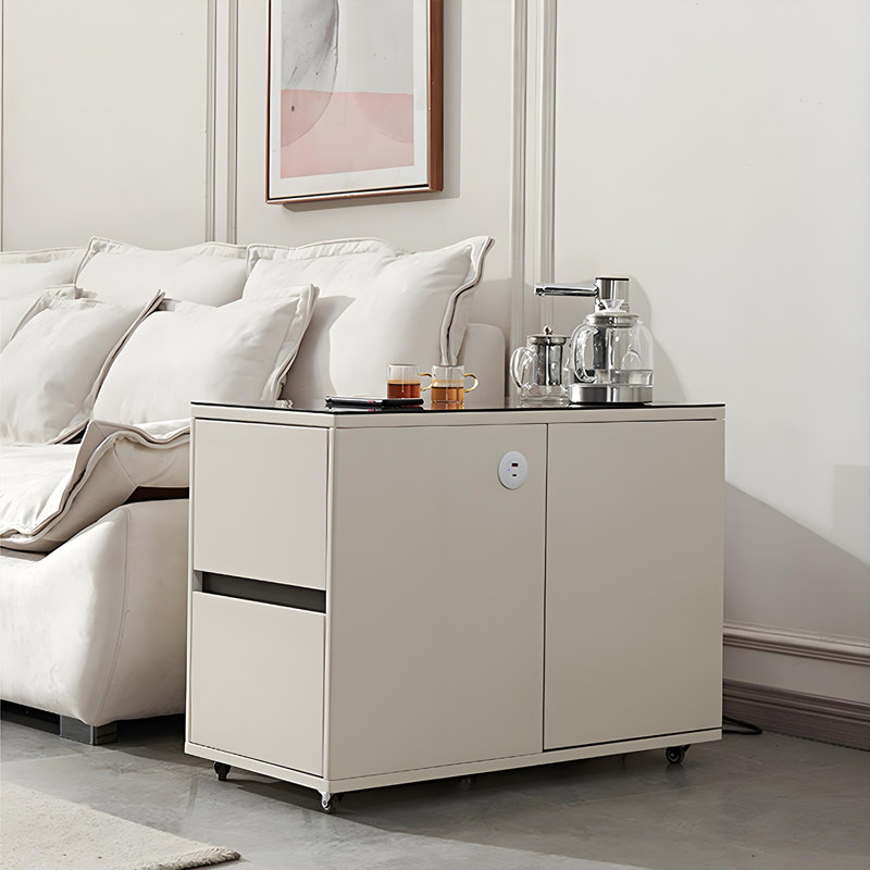 Table d'appoint de canapé en bois massif blanc crème