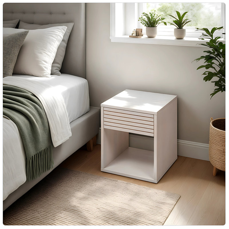 Table de chevet scandinave en bois massif avec 1 tiroir - Bois franc blanc