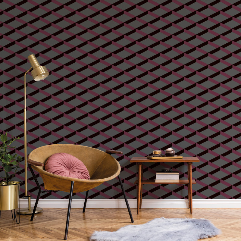 Luxe Shadow Trellis Wallpaper, Purple/Grey