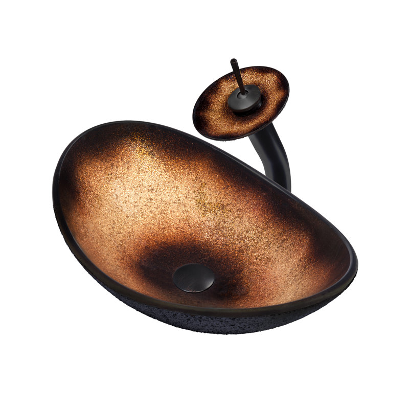 Novatto 13.5'' Oil Rubbed Bronze Glass Oval Bathroom Sink with Faucet