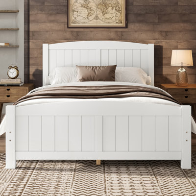 Platform Bed, Solid Wood With Support Slats, Strong Structure, No Box Spring Needed, White