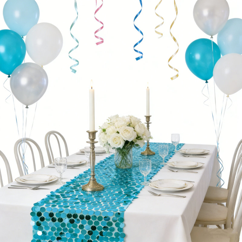 Chemin de table Sequin, Bleu lac